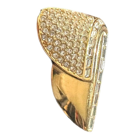 Vtg Christian Dior Gold Tone Prong Set & Baguette Clear Crystals Brooch Pin 2” - Picture 5 of 15
